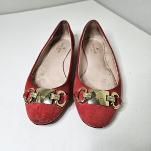 Kate Spade Phoebe Ballet Flat Red Suede Leather Gold Spade Buckle Rubber Soles 7